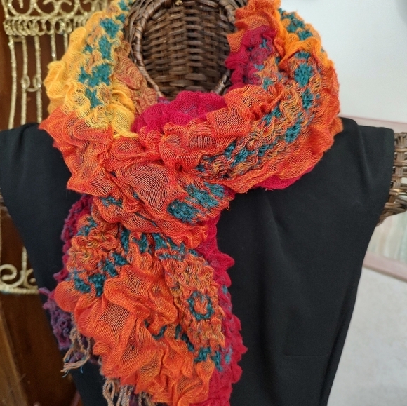 Stretchy Popcorn Texture Bubble Scarf Multicolor Orange Red Blue Soft Boho Retro - Picture 13 of 13